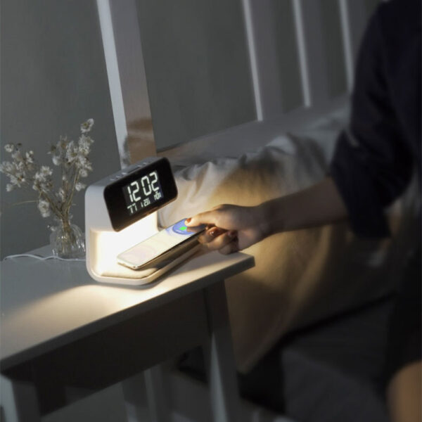 Creative 3 In 1 Bedside Lamp Wireless Charging LCD Screen Alarm Clock  Wireless Phone Charger - Image 8