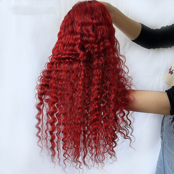 Red Deep Wave Human Hair Wig Real Headgear - Image 5