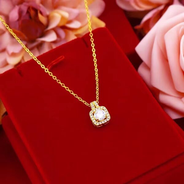 Fashion Jewelry Set Zircon Gem Pendant Chain Choker Necklace For Women Gold Color Stud Earring Statement Wedding Ring - Image 2