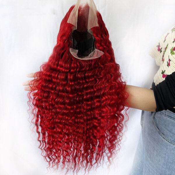 Red Deep Wave Human Hair Wig Real Headgear - Image 4