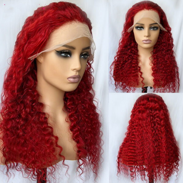 Red Deep Wave Human Hair Wig Real Headgear - Image 2