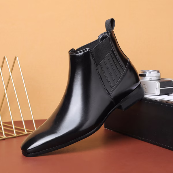 Pointed Toe Chelsea-style Boots For Men Fashion British Style Square Heel Business Formal Leather Shoes - Image 3